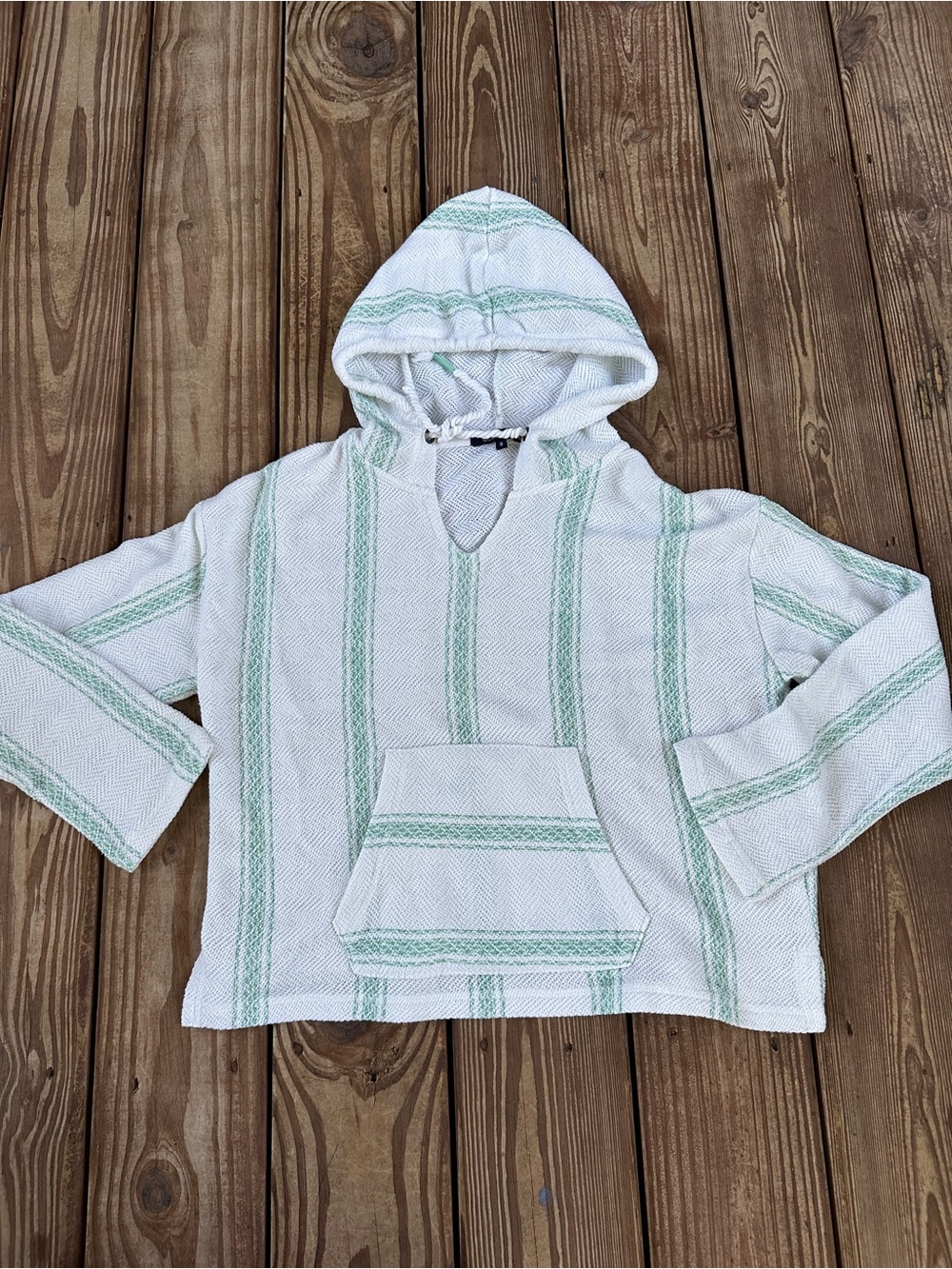 Ocean Drive White Green Striped Baja Hoodie Pullover Sweater S
